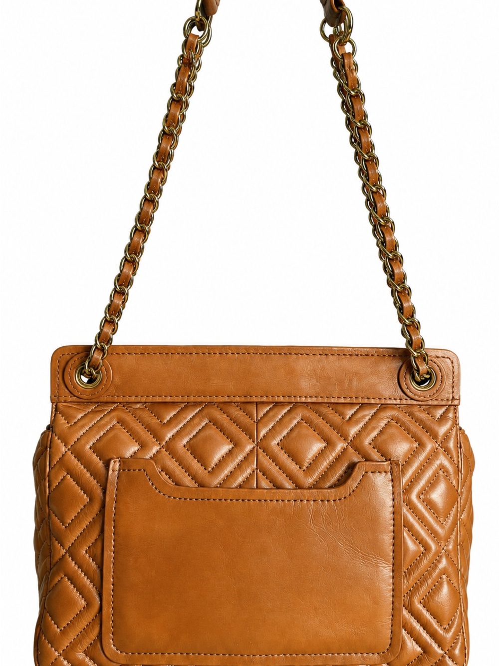 Tory Burch Fleming Brown Leather Quilted Shoulder Bag Chain Strap Whipstitch - Picture 4 of 15